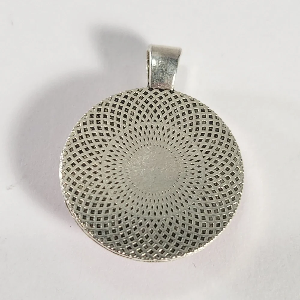 Pink Dahlia Flower Pendant Silver Tone Glass Cabochon Floral Charm Jewelry